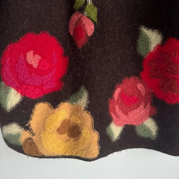 Susan Bristol Boiled Wool Brown Red Floral Jacket M - Picture 7 of 8